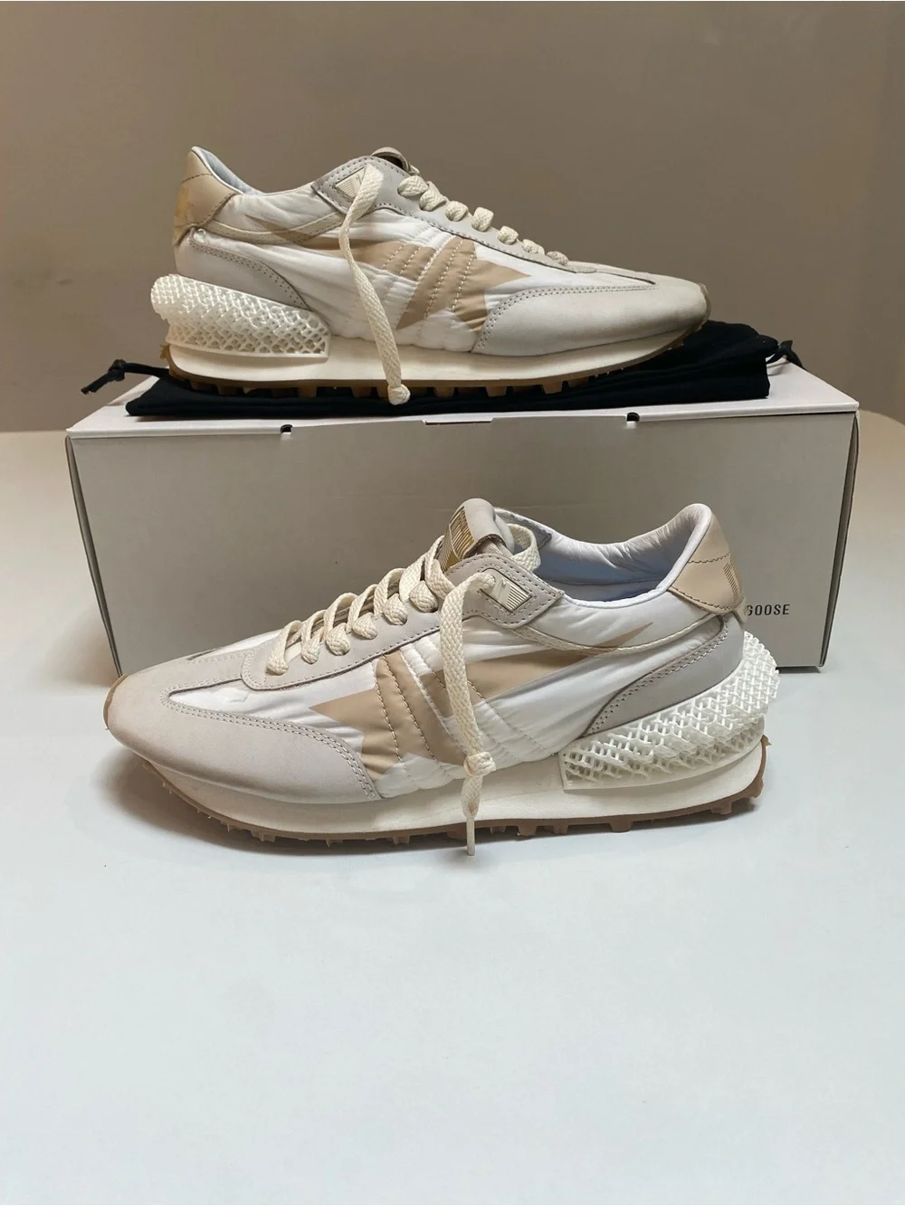 Golden Goose Women’s Marathon Sneaker in White Beige Nylon/Gray sz 36 New in Box
